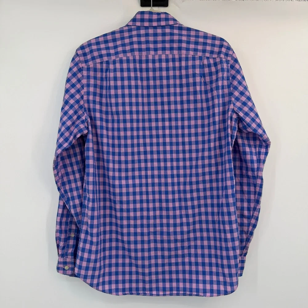 J Crew Men Tailored Lightweight Cotton Gingham Button Down Shirt Pink Blue Small